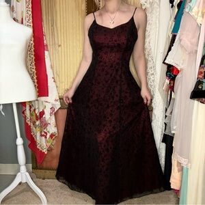 Vintage 90’s Black and Red Floral Maxi Dress